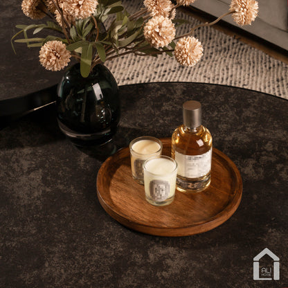 ALIHOME® Dark Oak Round Decorative Tray | Perfume/Candle Holder | Set of 3