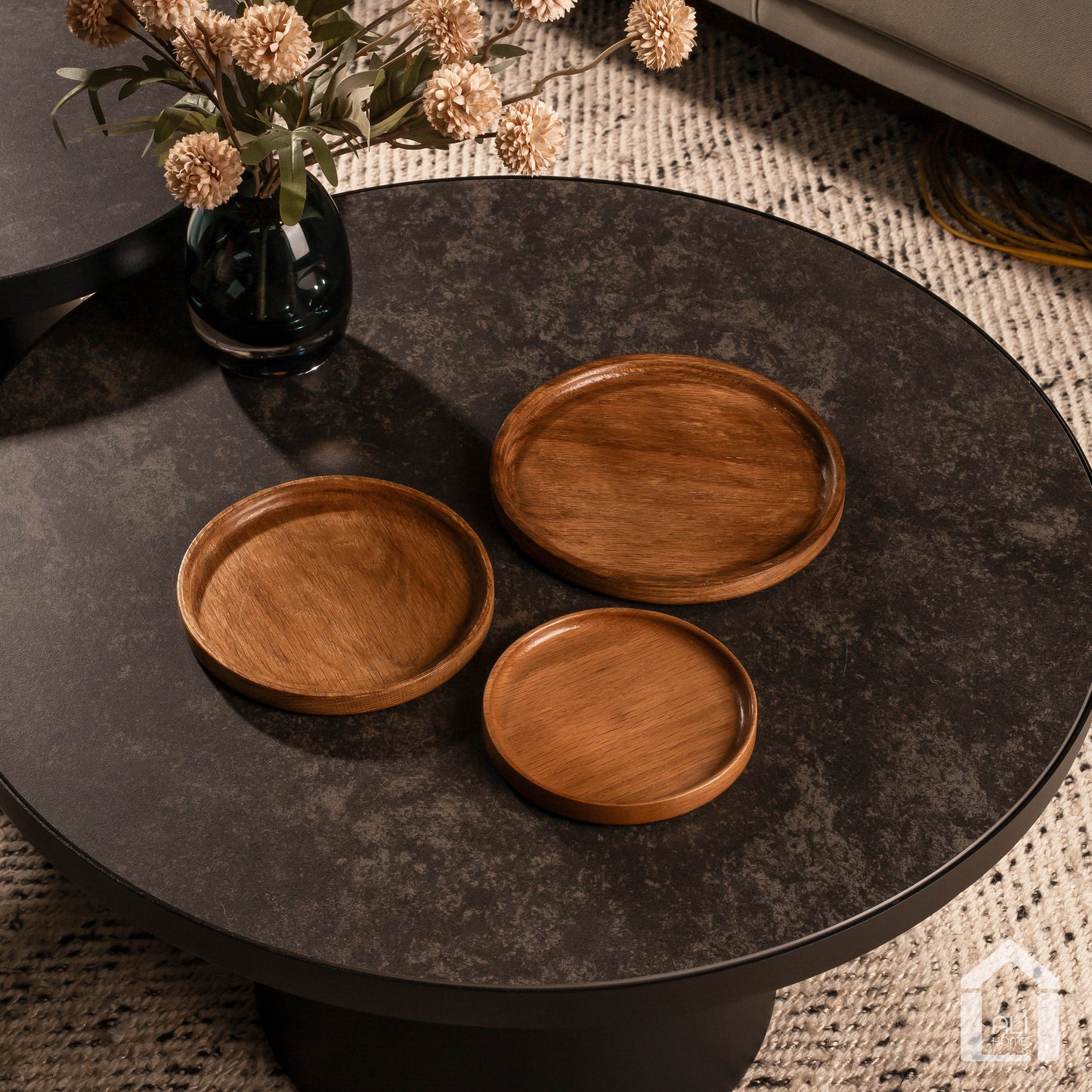 ALIHOME® Dark Oak Round Decorative Serving Plate | Set of 3