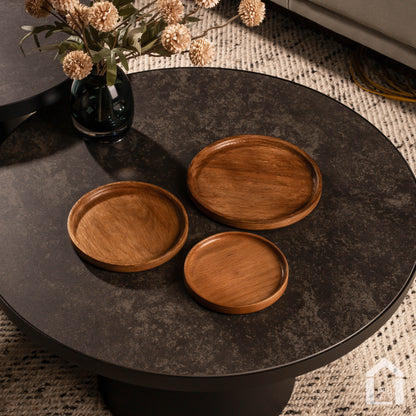 ALIHOME® Dark Oak Round Decorative Tray | Perfume/Candle Holder | Set of 3