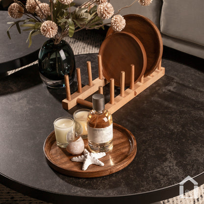 ALIHOME® Dark Oak Round Decorative Tray | Perfume/Candle Holder | Set of 3