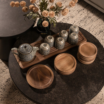 ALIHOME® Combo Teapot & Teacup Tray | Walnut