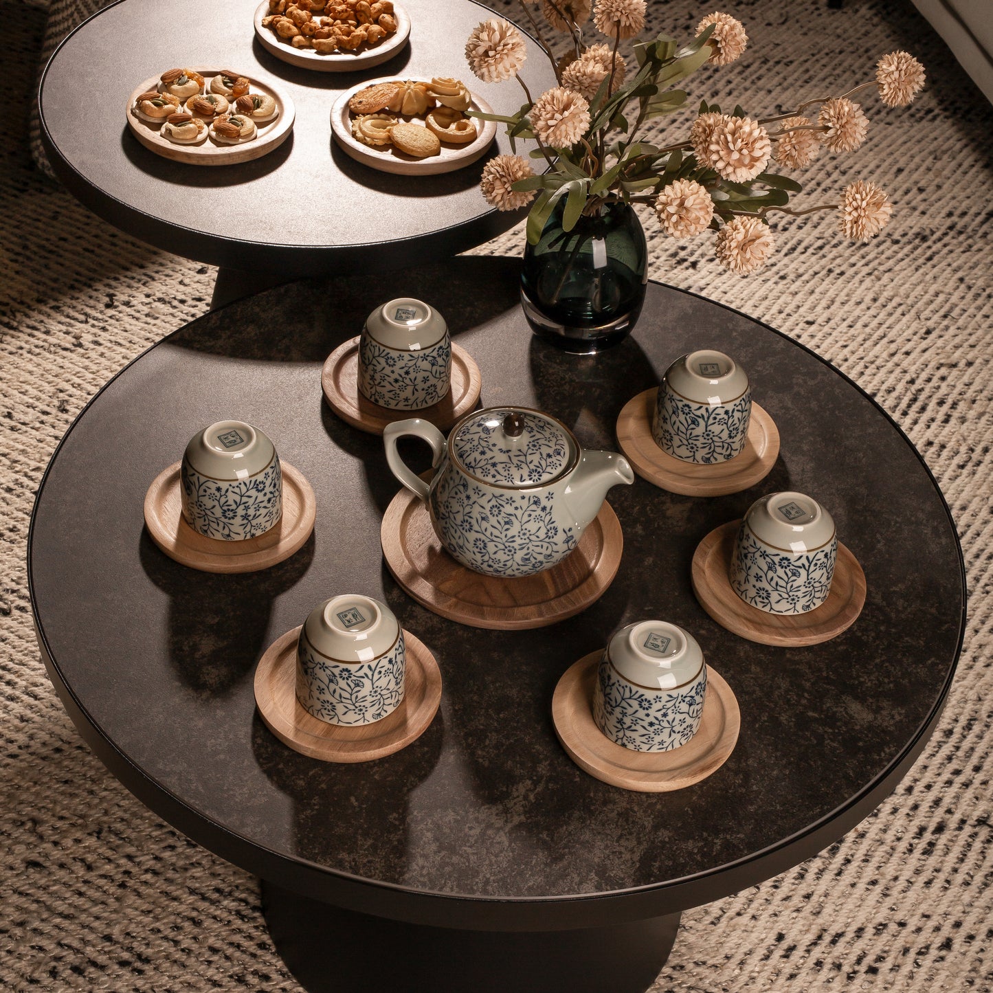 ALIHOME® Combo Teapot & Teacup Tray | Walnut