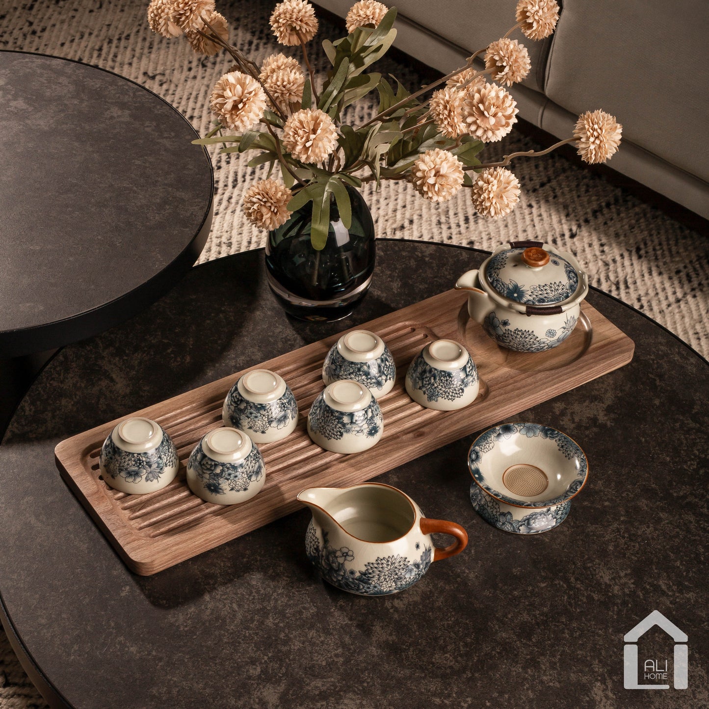 ALIHOME® Rectangle Teapot & Cup Tray | Walnut | KTCN01WN-136