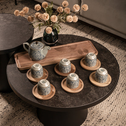 ALIHOME® Combo Teapot & Teacup Tray | Walnut