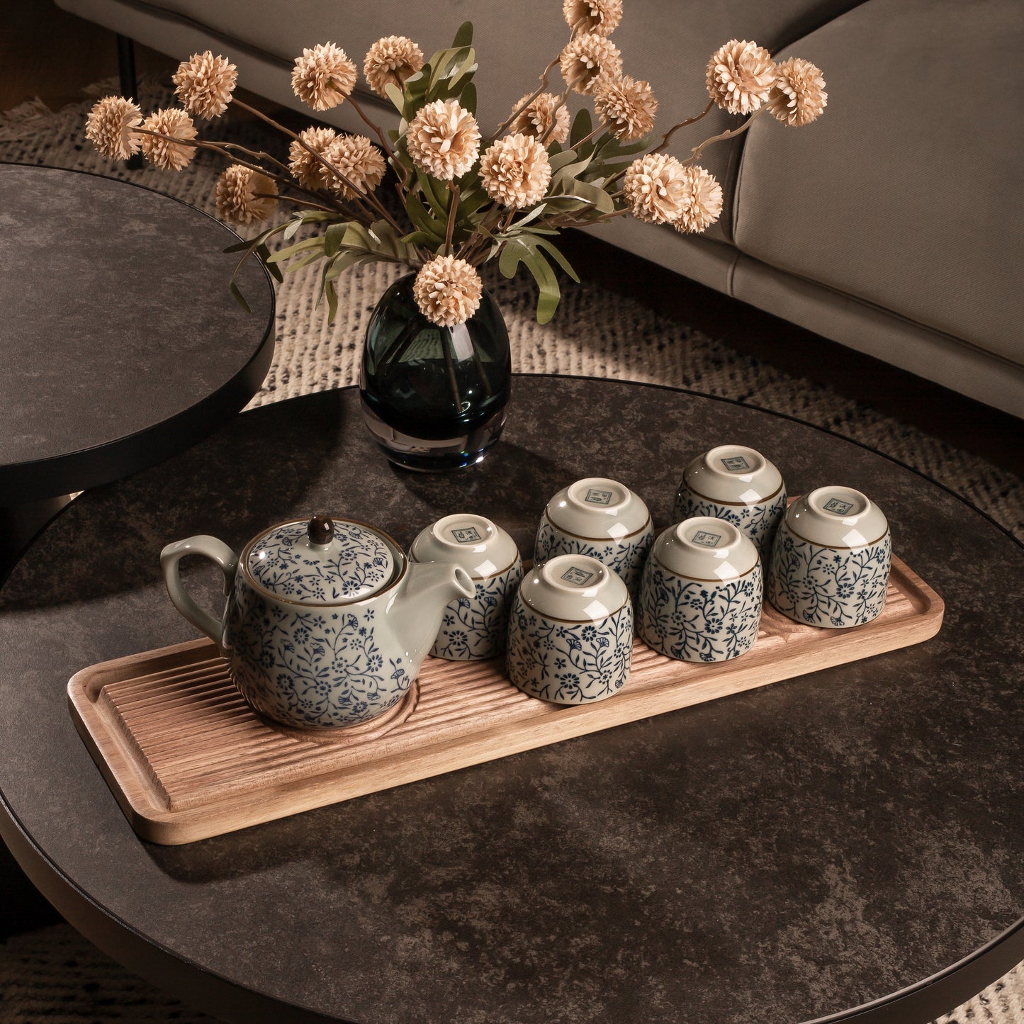 ALIHOME® Combo Teapot & Teacup Tray | Walnut