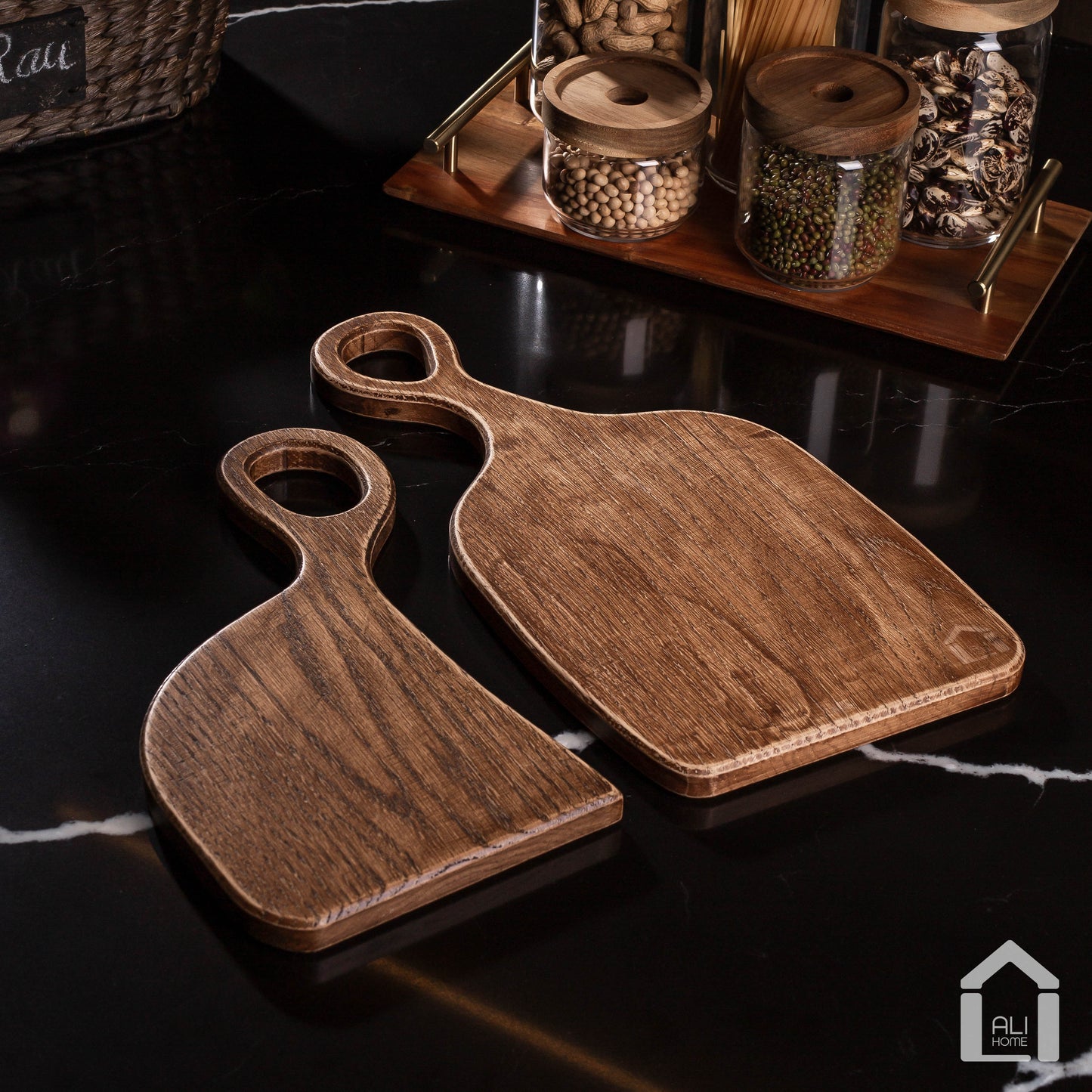 ALIHOME® Oak Custom Shaped Decorative Tray | Set of 2