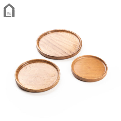 ALIHOME® Dark Oak Round Decorative Tray | Perfume/Candle Holder | Set of 3