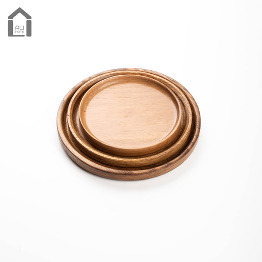 ALIHOME® Dark Oak Round Decorative Serving Plate | Set of 3