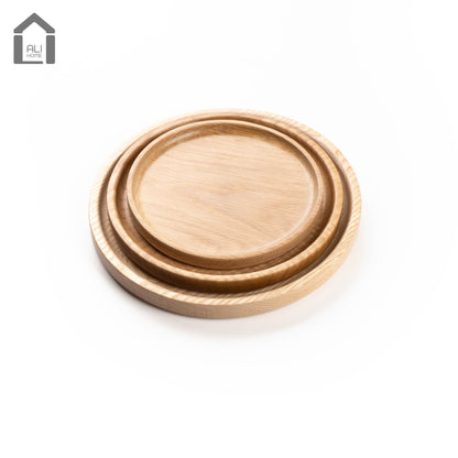 ALIHOME® Oak Round Decorative Serving Tray | Set of 3