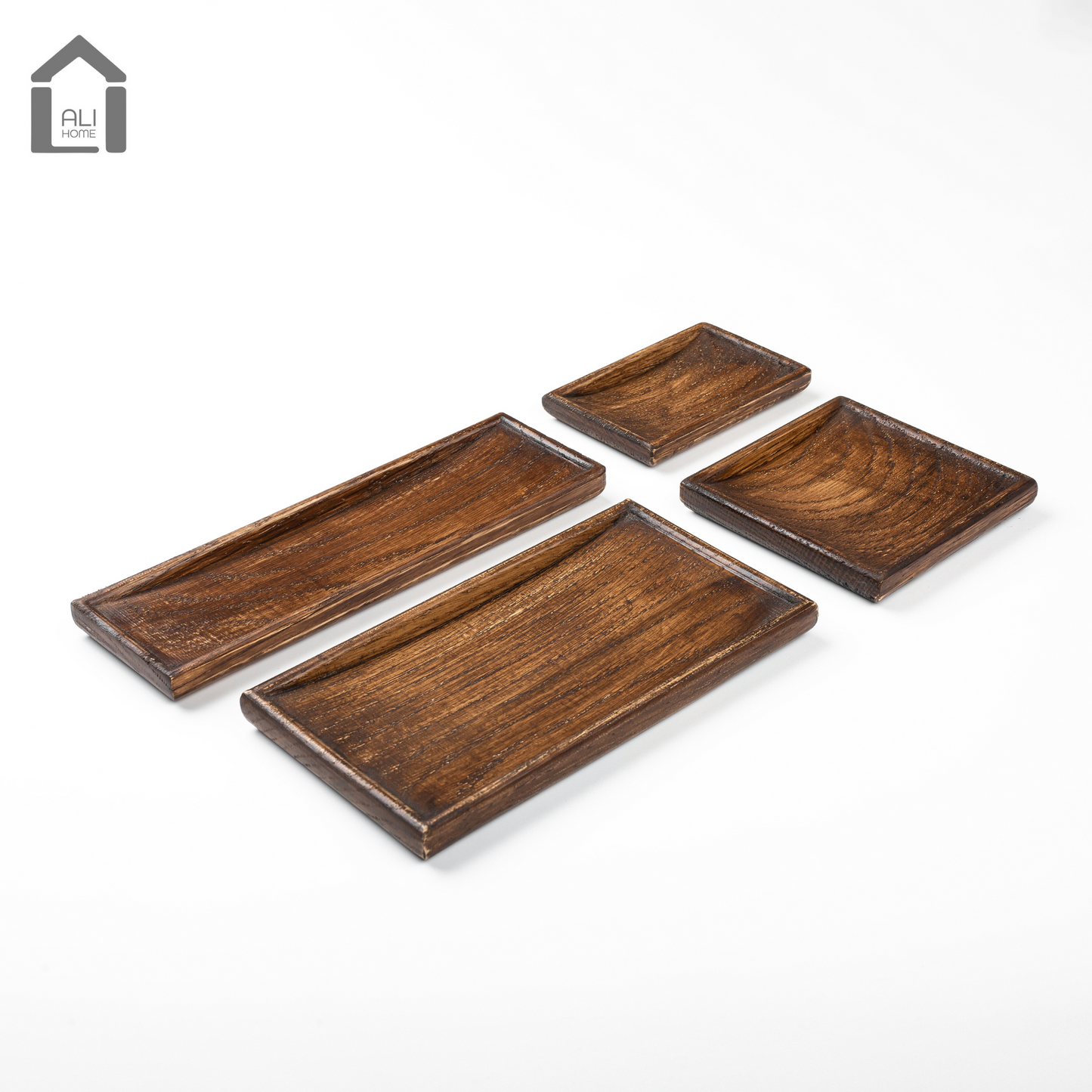 ALIHOME® Dark Oak Decorative Rectangle Trays |  Set of 4