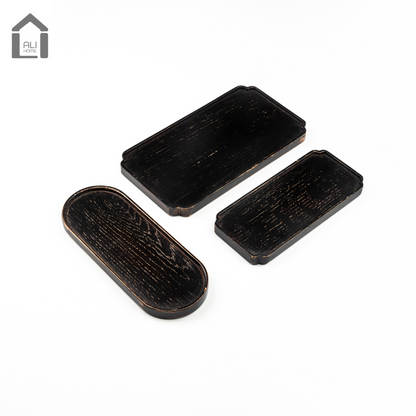 ALIHOME® Dark Oak Curved Edges Rectangle Decorative Trays |  Set of 3