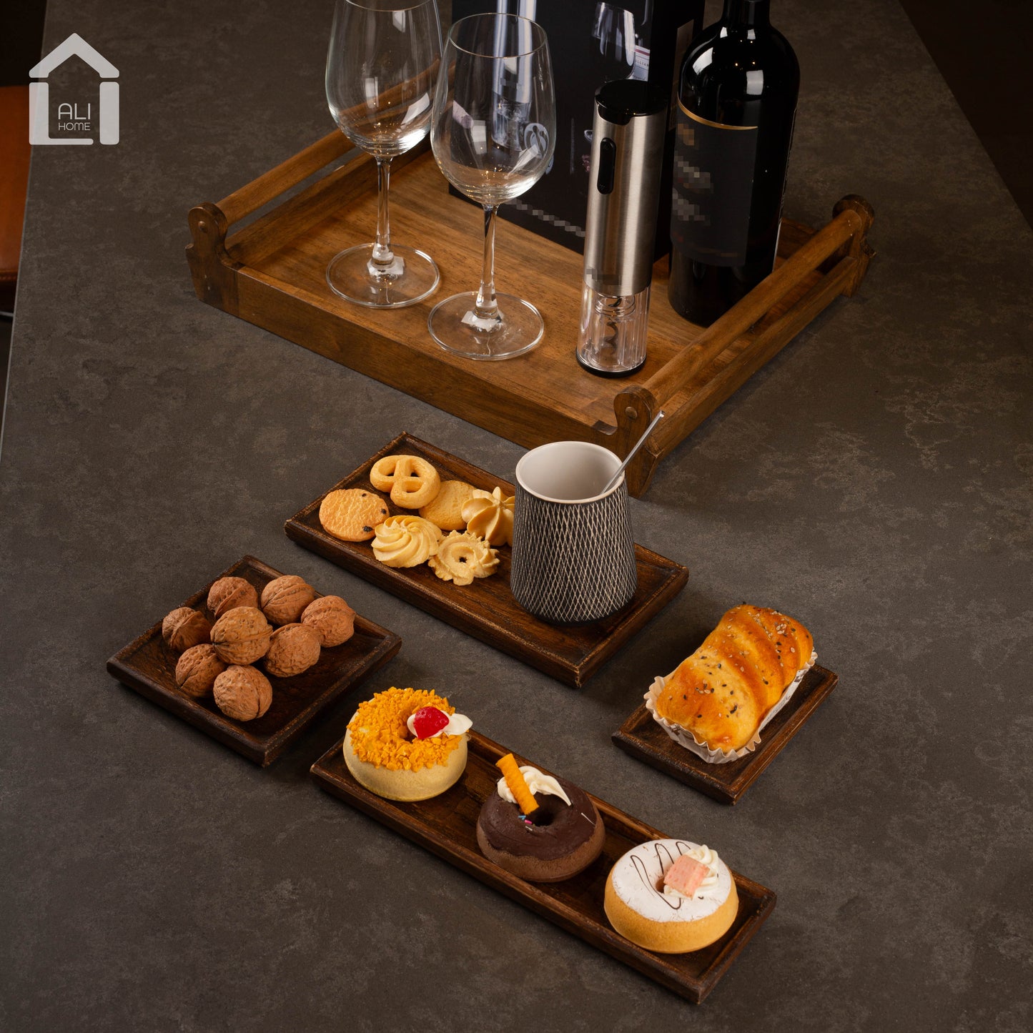 ALIHOME® Dark Oak Decorative Rectangle Trays |  Set of 4