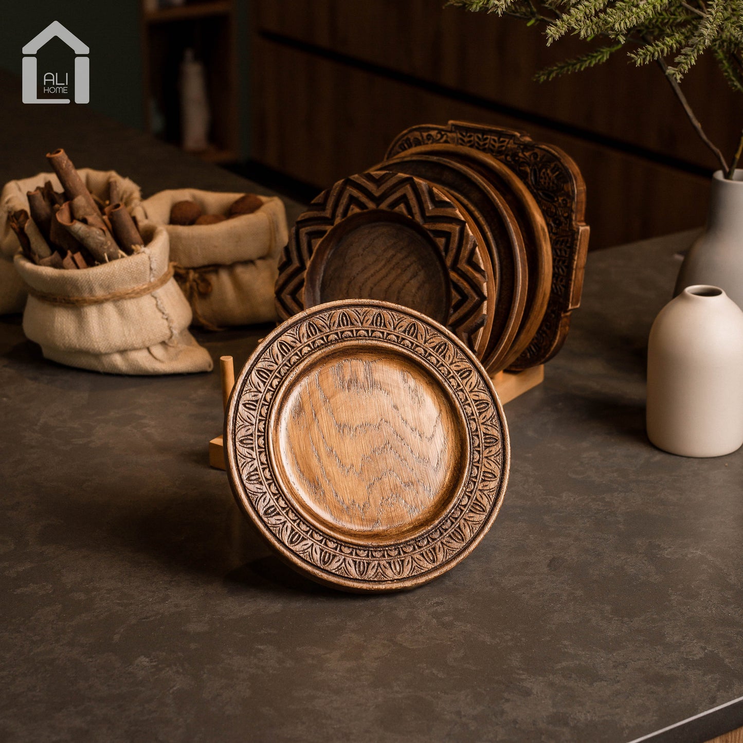 ALIHOME® Dark Wooden 8" Plate | DTHV09HN-30