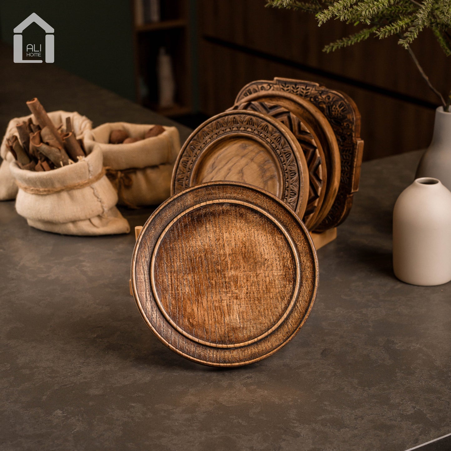 ALIHOME® Dark Wooden 8" Plate | DTHV01HN-32