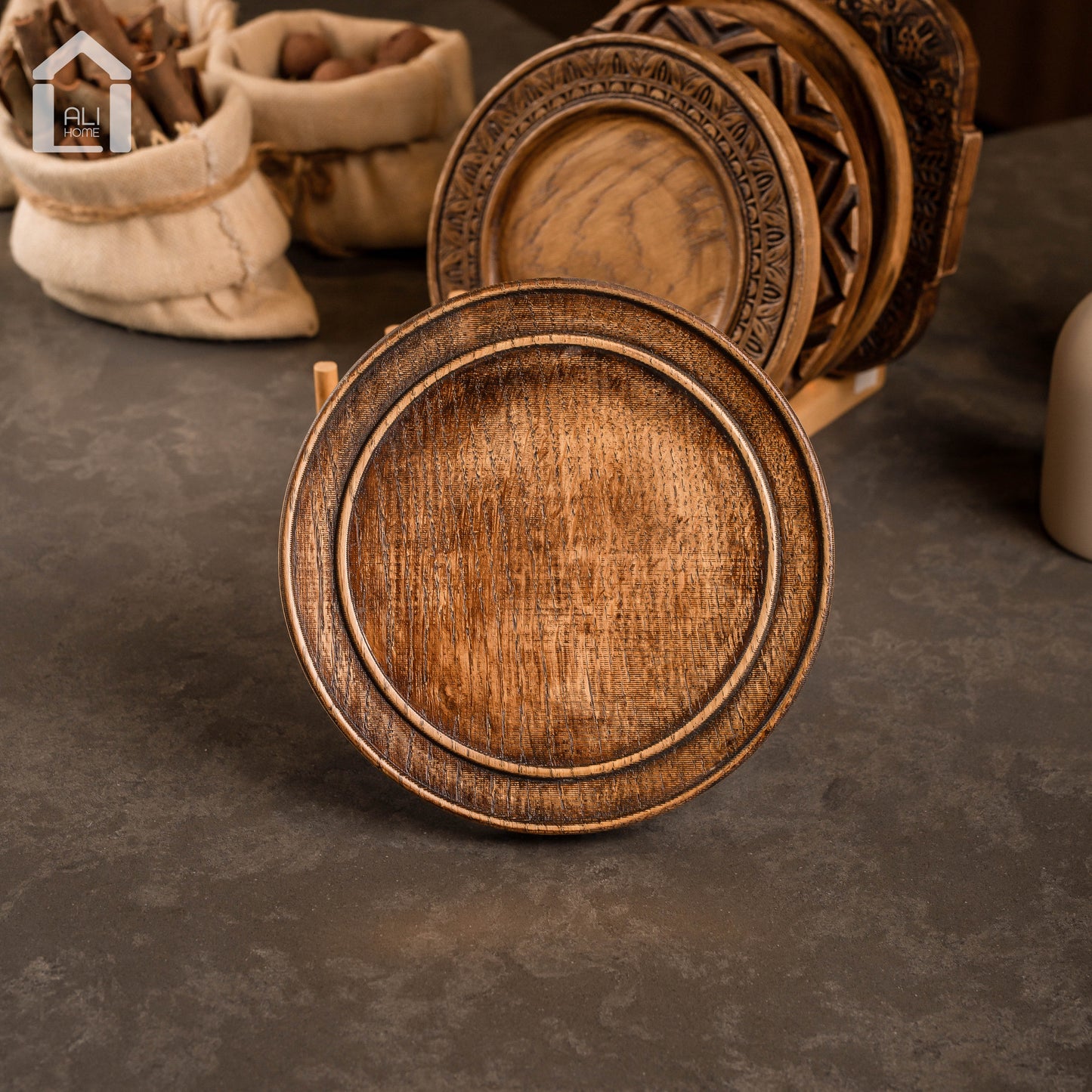 ALIHOME® Dark Wooden 8" Plate | DTHV01HN-32