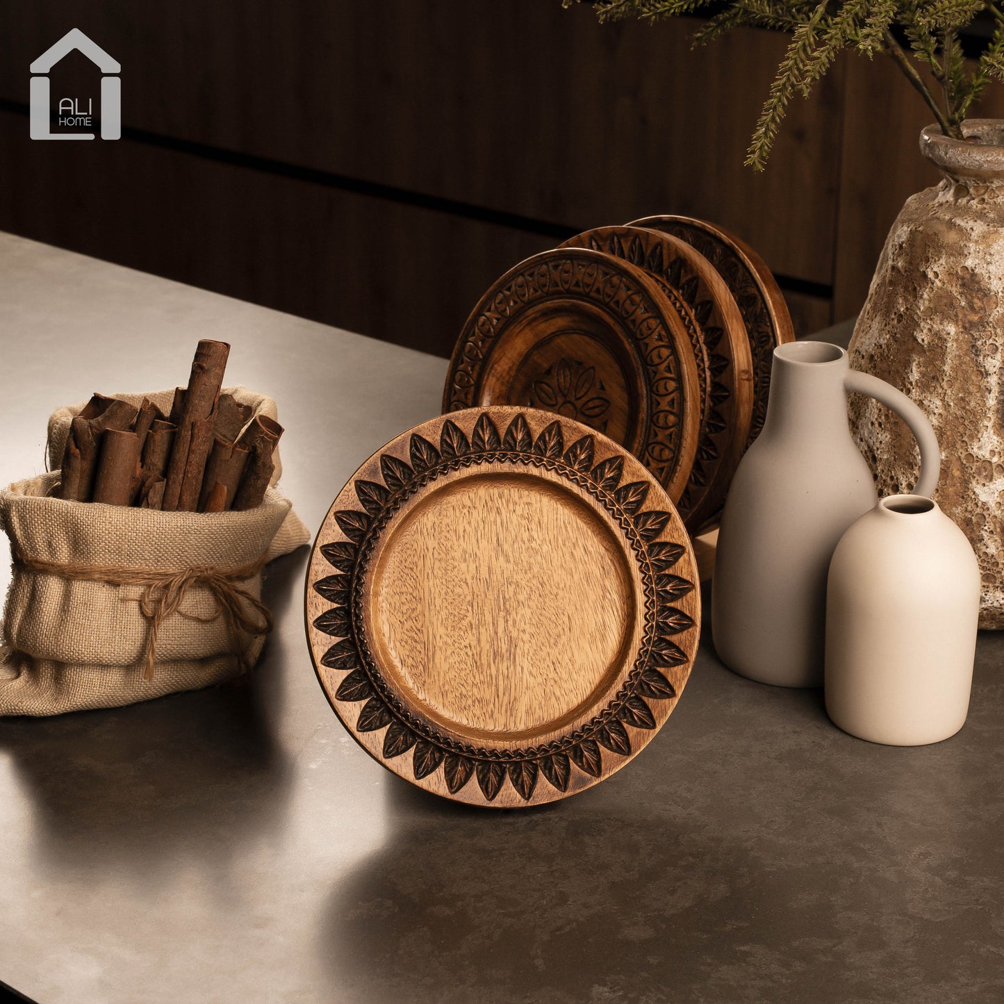 ALIHOME® Dark Wooden 8" Plate | DTHV14HN-124