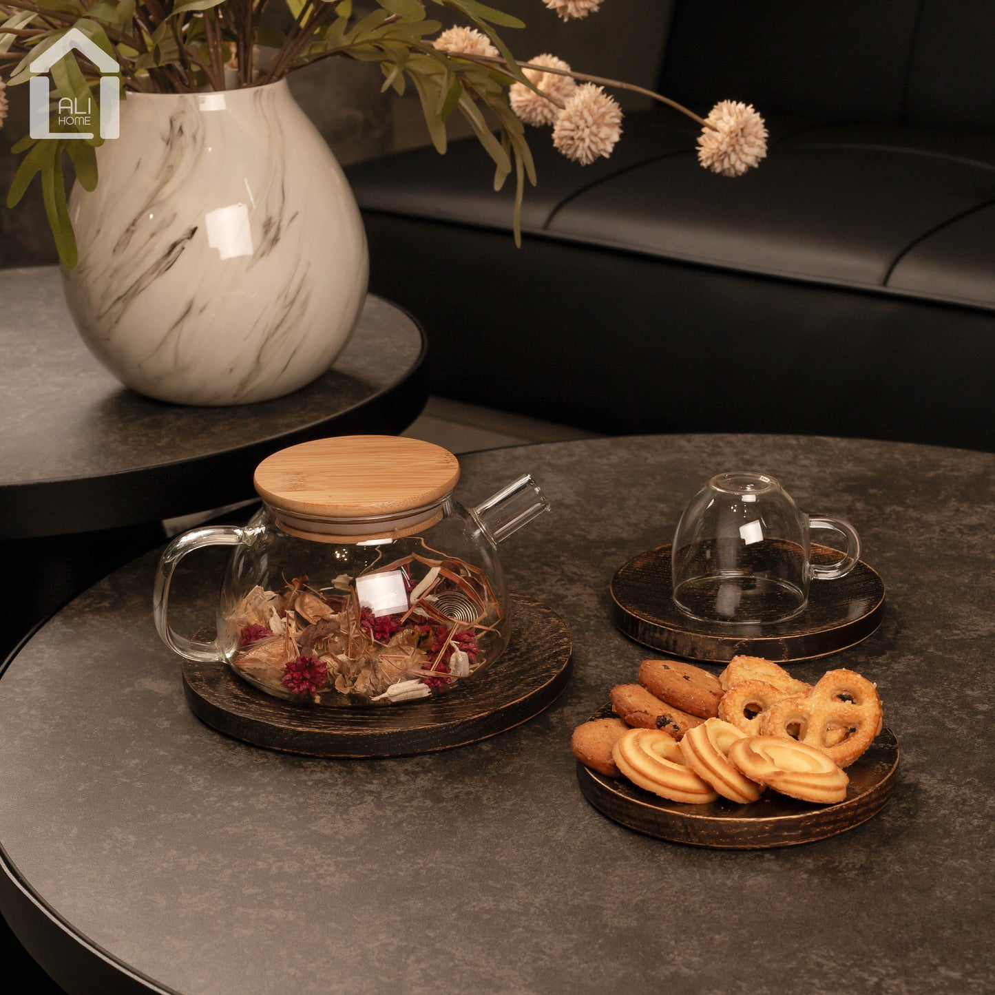 ALIHOME® Dark Round Tea & Snack Tray | Set of 3