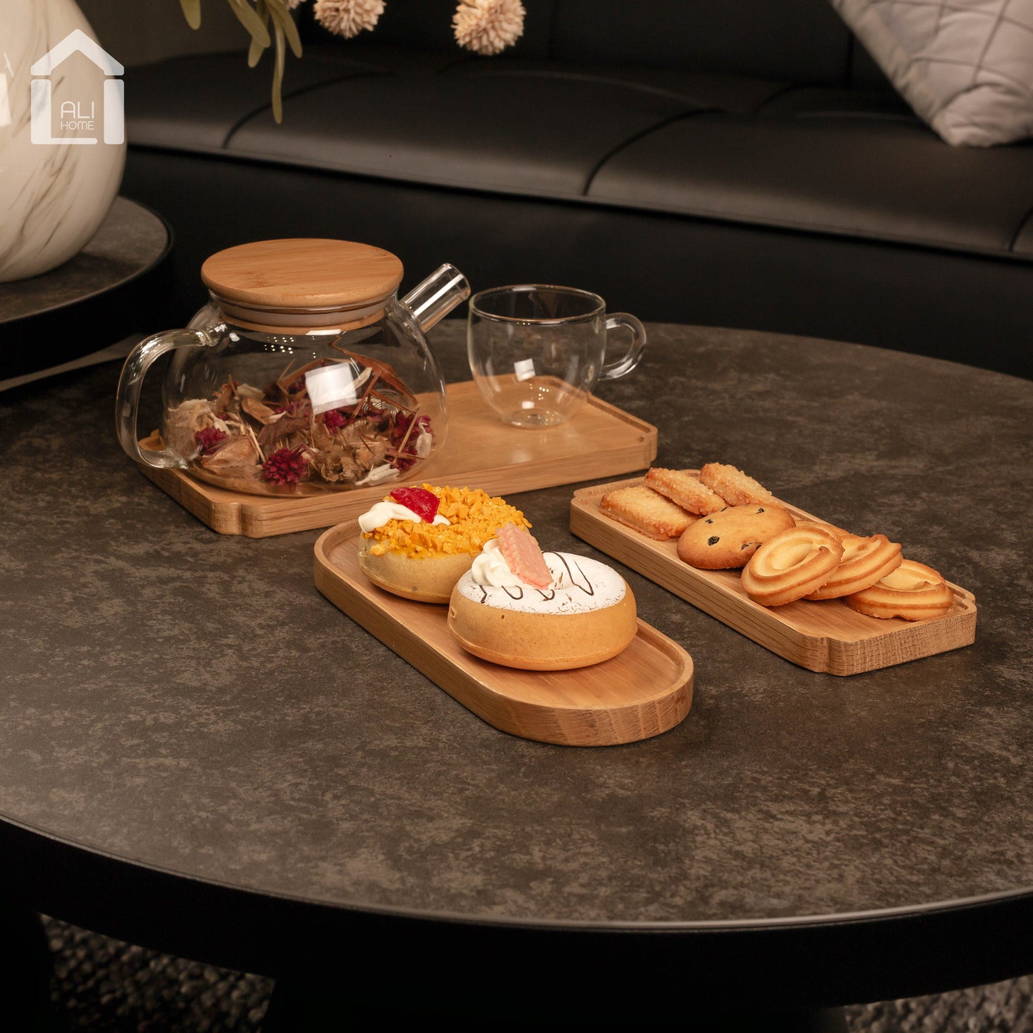 ALIHOME® Dark Wooden Oval Decorative Tray | KONB-68