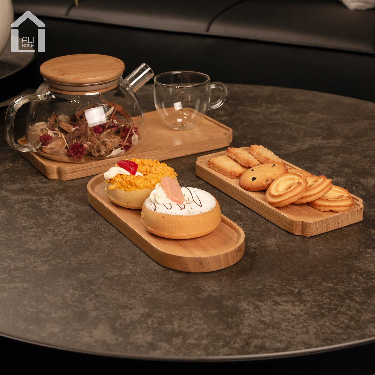 ALIHOME® Dark Wooden Curved Edges Rectangle Decorative Tray | KCNVGNB-70