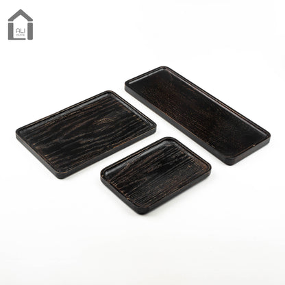 ALIHOME® Dark Oak Decorative Rectangle Trays | Set of 3